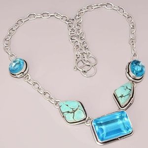 TURQUOISE BLUE TOPAZ QUARTZ JEWELRY 925 STERLING